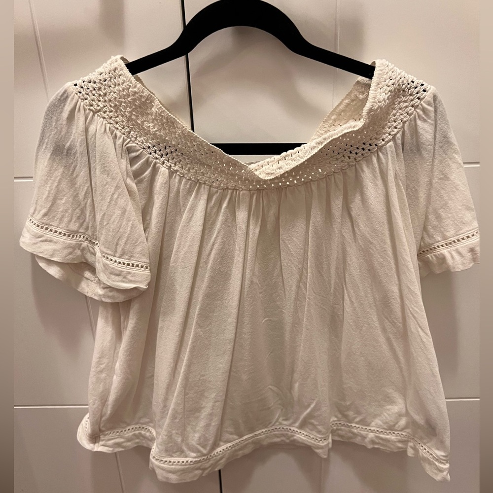 Roxy, off the shoulder top, white and size medium.